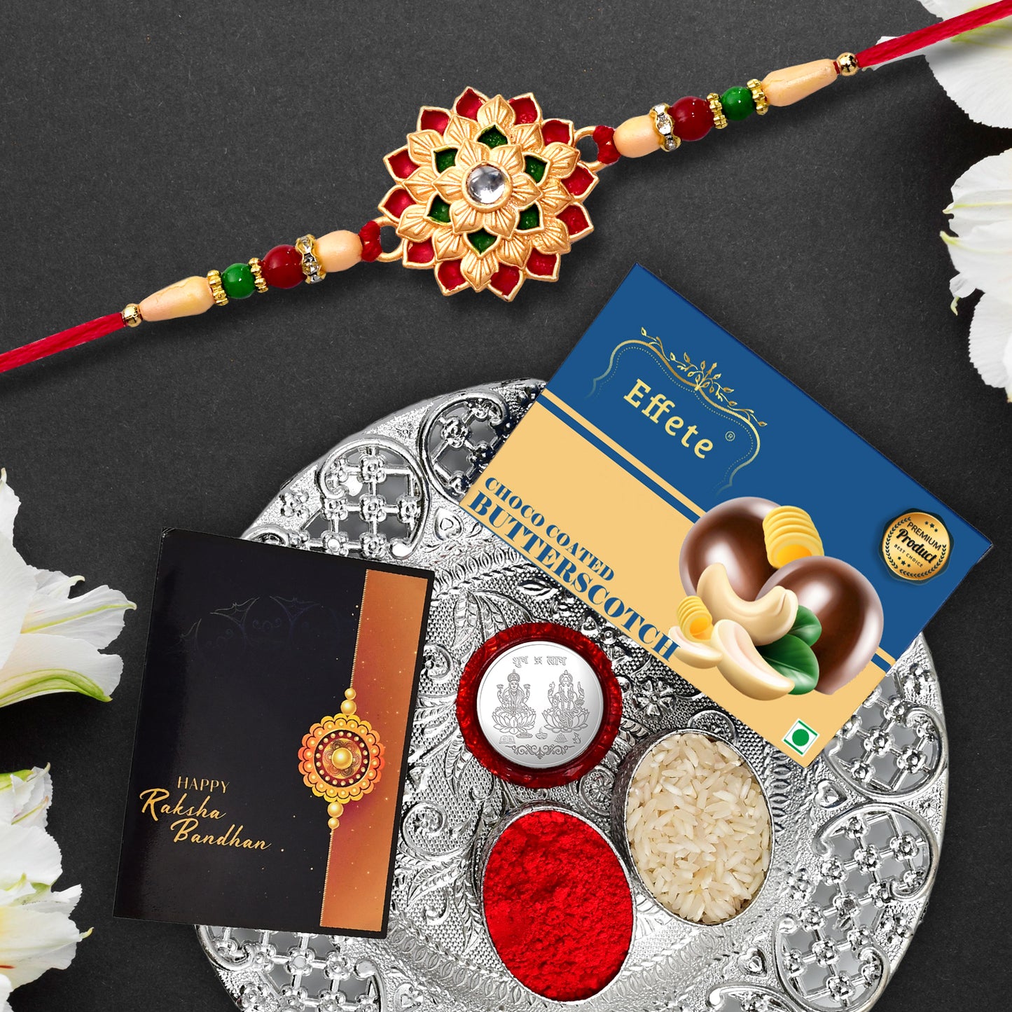 Rakhi Gift Box With Pooja Items And Chocolate