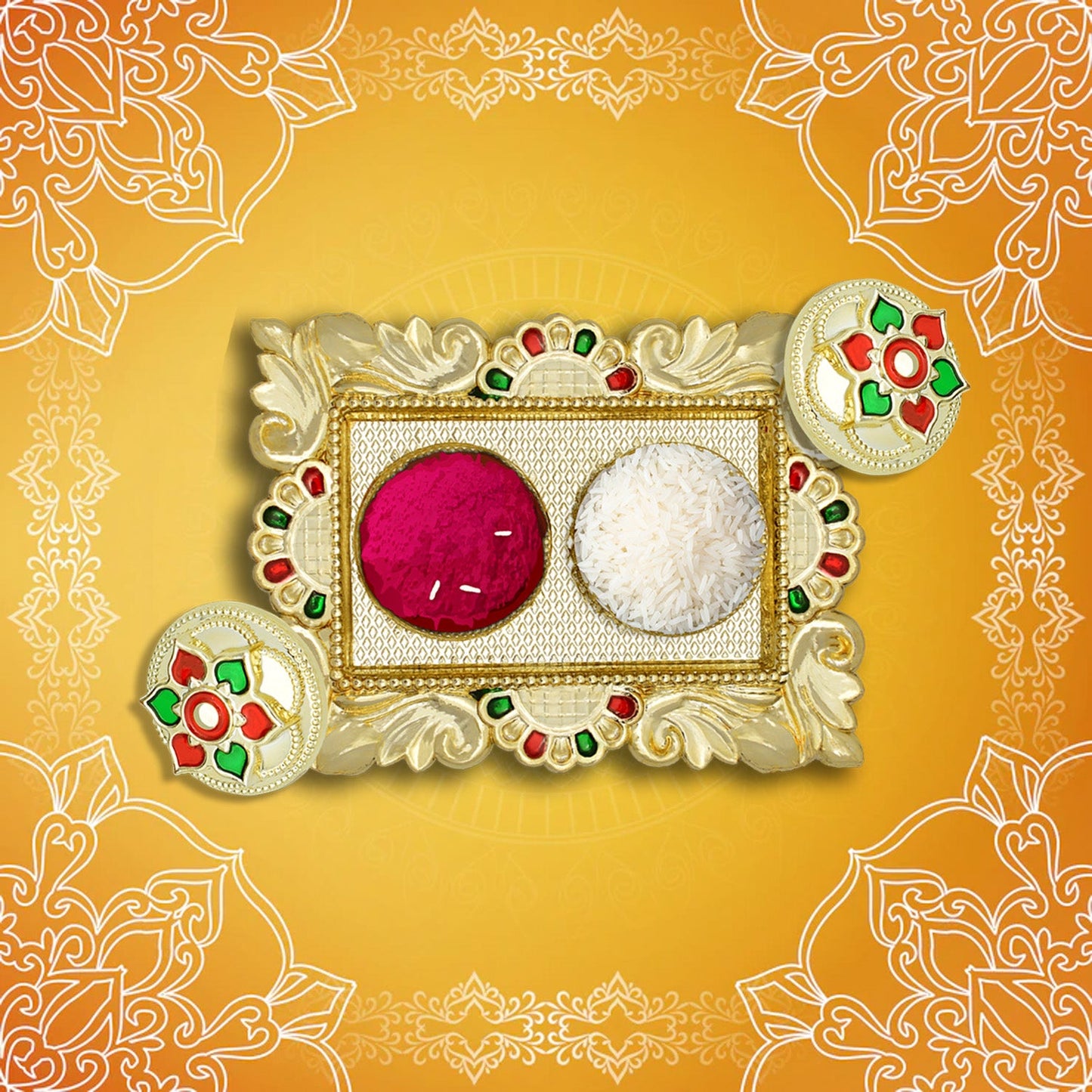 Rakasha Bandhan Special Puja Thali, Kumkum Thali Holder, Pooja Return Gift, Indian Housewarming Gifts, Brother / Bhai / Bhabhi / Sister / Family Rakhi for Rakshabandhan, Diwali