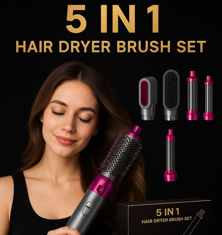 5 in 1 Multifunctional Hair Dryer Styling Tool, Detachable 5-in-1 Multi-Head Hot Air Comb, The Negative Ion Automatic Suction Hair Curler