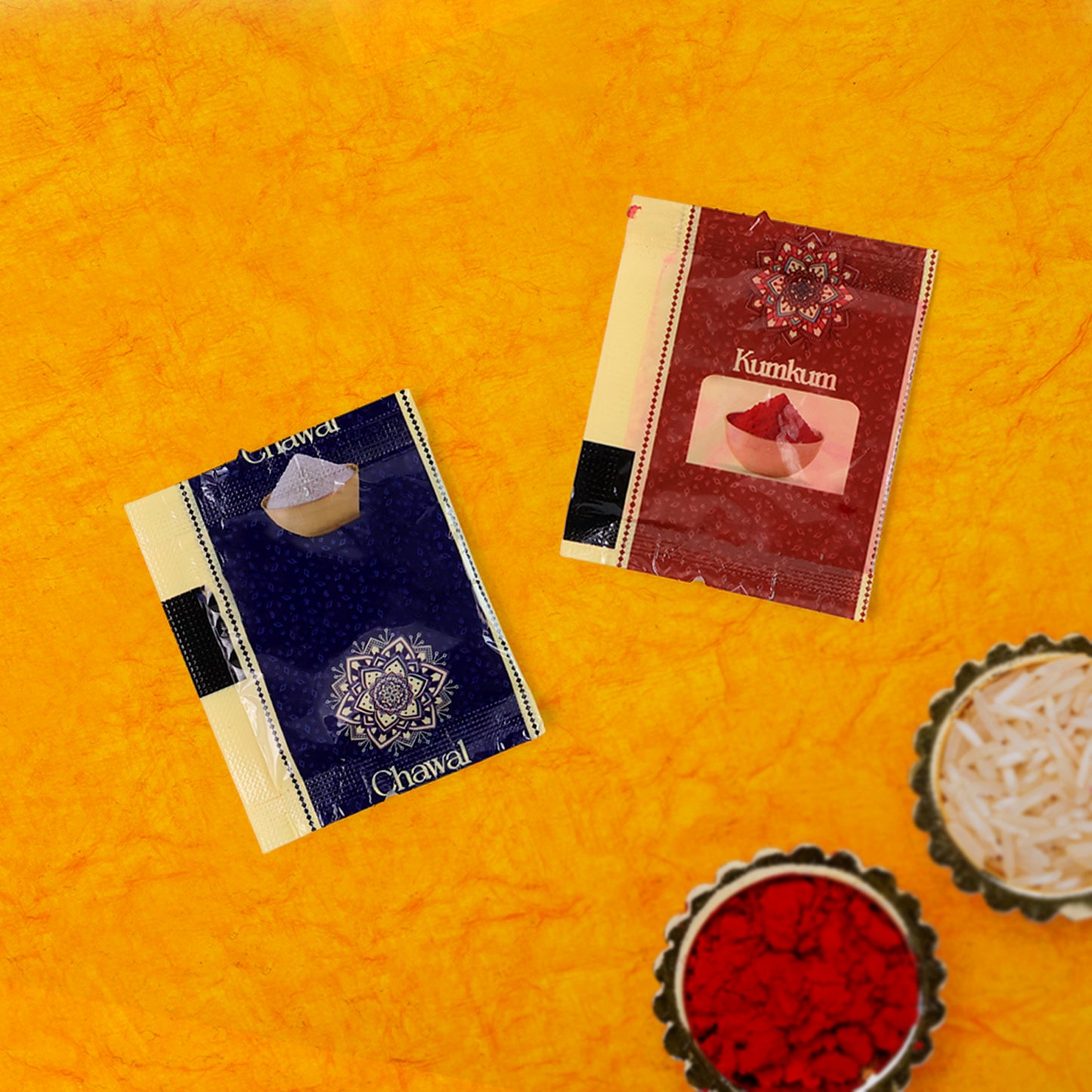 Raksha Bandhan Gift Set Roli Chawal With Greeting Card Silver-coated Coin
