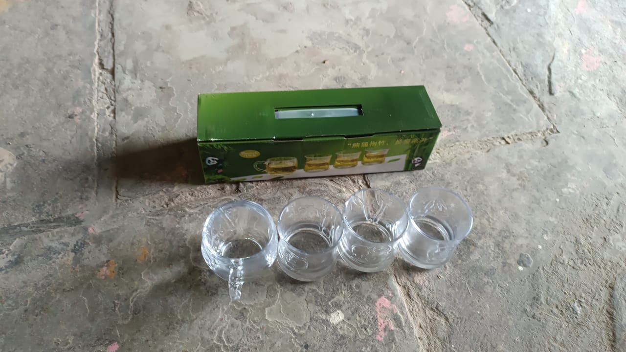 Glass 3 Pc Tumbler & 1 Pc Cup Set, Water glass (4 Pcs Set)