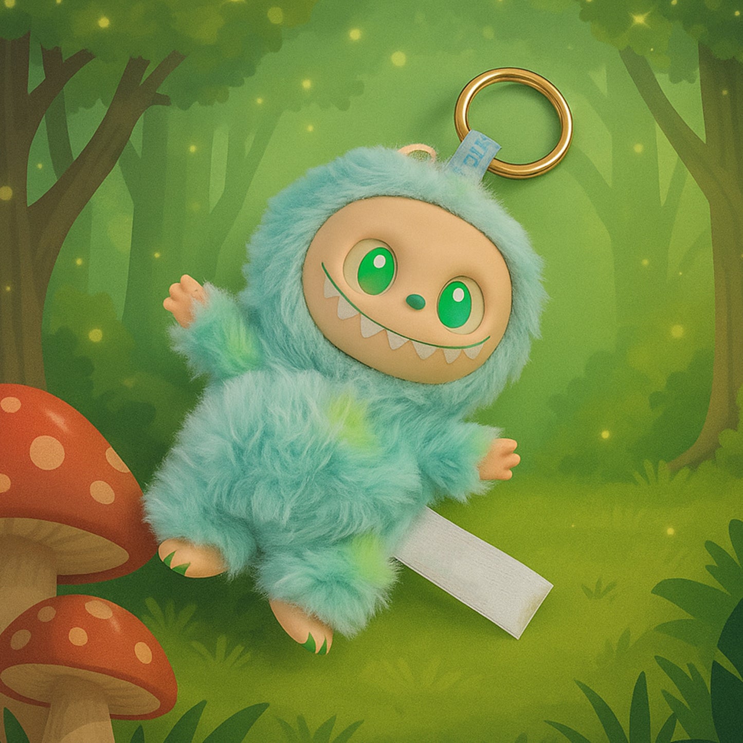 Labubu Doll Mint Green Plush Toy Cartoon Keychain