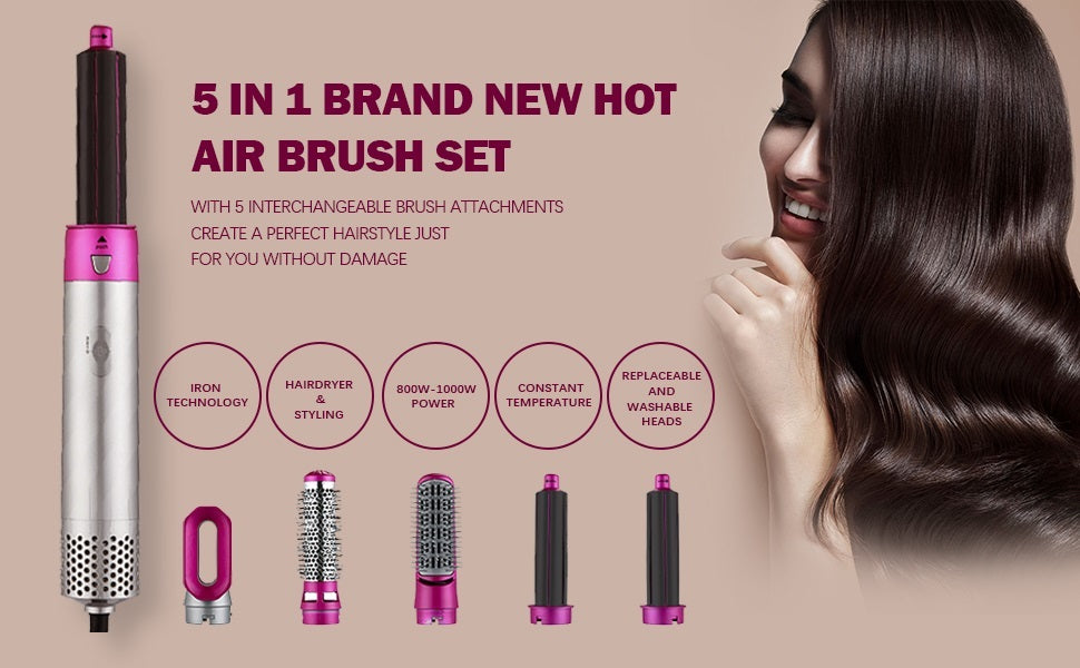 5 in 1 Multifunctional Hair Dryer Styling Tool, Detachable 5-in-1 Multi-Head Hot Air Comb, The Negative Ion Automatic Suction Hair Curler