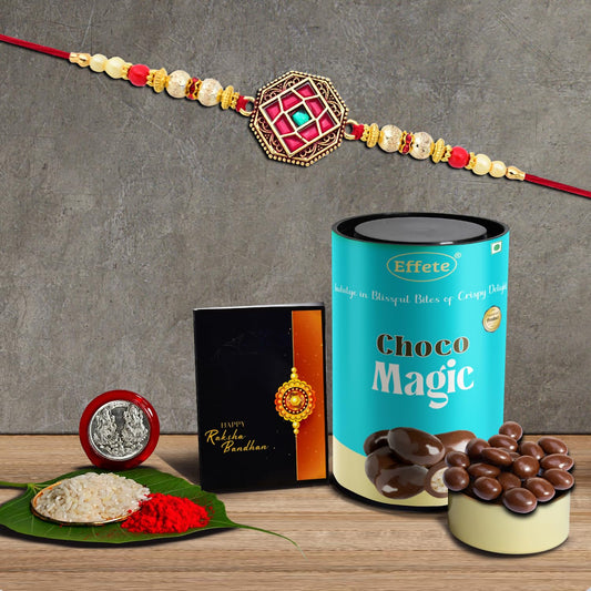 Red Design Rakhi  Rakshabandhanrakhi Combo With Chocolate Magic (K1_420_cm)  Fancy Rakhis For Men Stylish