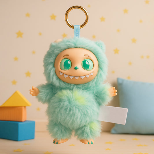 Labubu Doll Mint Green Plush Toy Cartoon Keychain