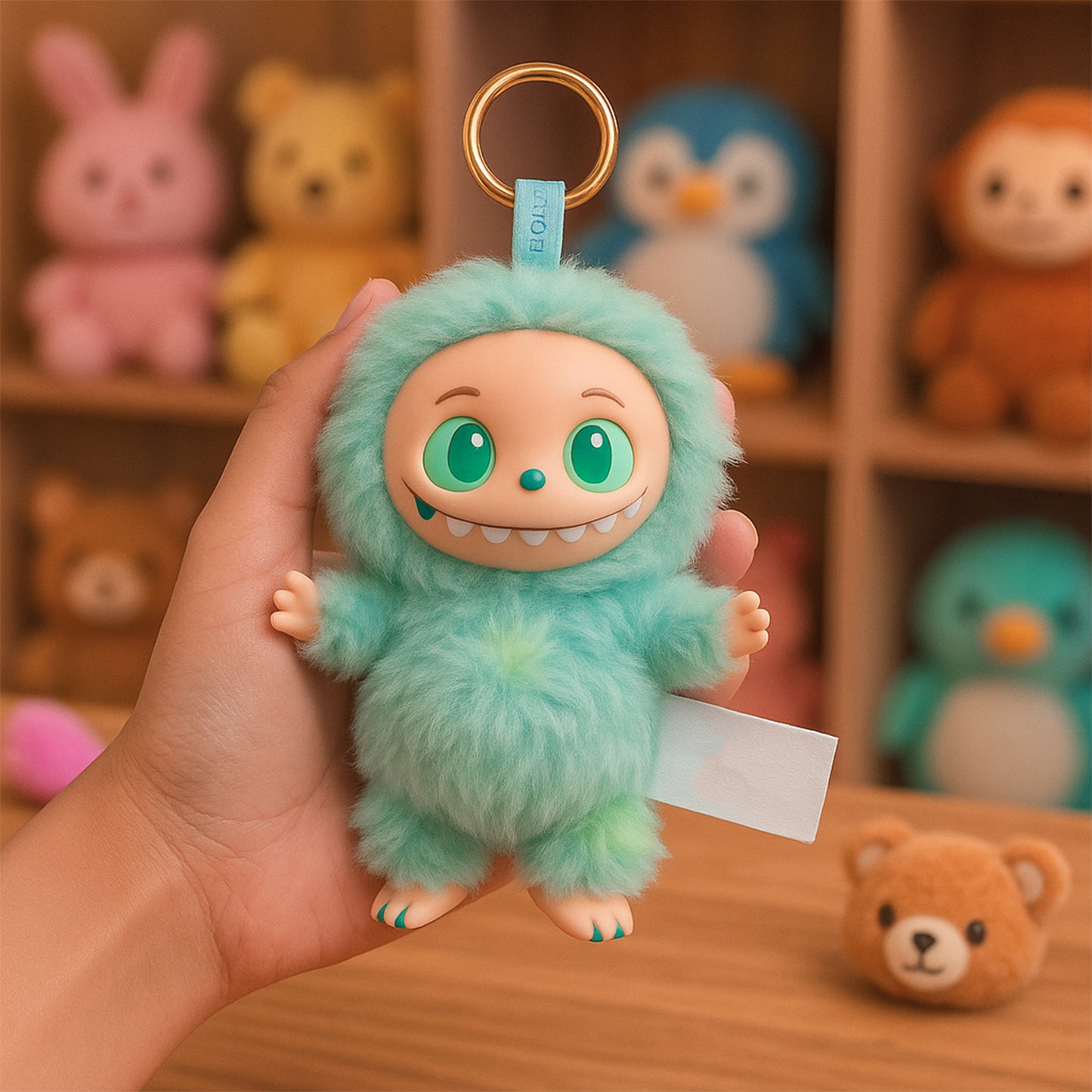 Labubu Doll Mint Green Plush Toy Cartoon Keychain